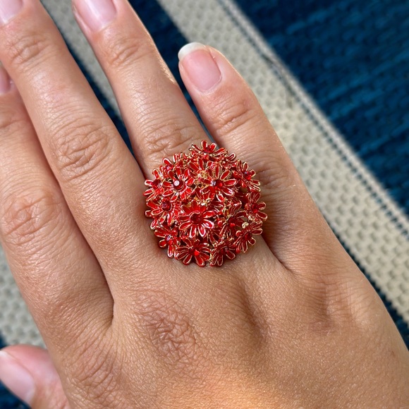 Vintage Ruby Daisy Flower Gold 14k plated  Ring - Picture 7 of 11